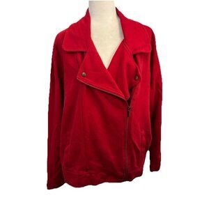Chaps Knit Red Moto Jacket Women 3X 100% Cotton